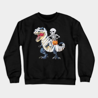 Skeleton Riding T-Rex Funny Halloween Crewneck Sweatshirt